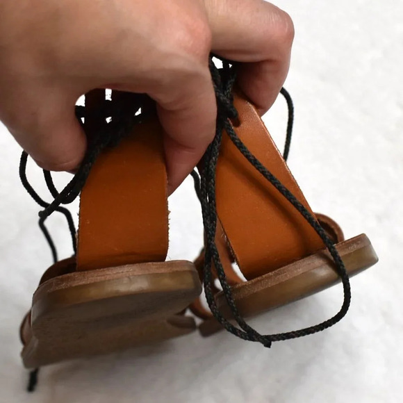 Madewell Gladiator Sandals Genuine Leather Strappy Flats Sz 6 Boho Hippie Camel - Picture 7 of 14
